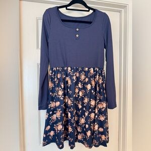 SHEIN Blue Pink Fit and Flare Casual Dress New!